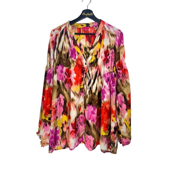 Sunny Leigh Pink Watercolor Flowy Blouse XL - Picture 1 of 5